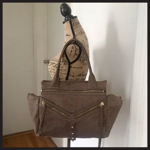 BOTKIER taupe reptile snakeskin bag gold accents